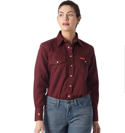 Wrangler® RIGGS Workwear® FR Flame Resistant Flap Pocket Solid Work Shirt in Light Blue