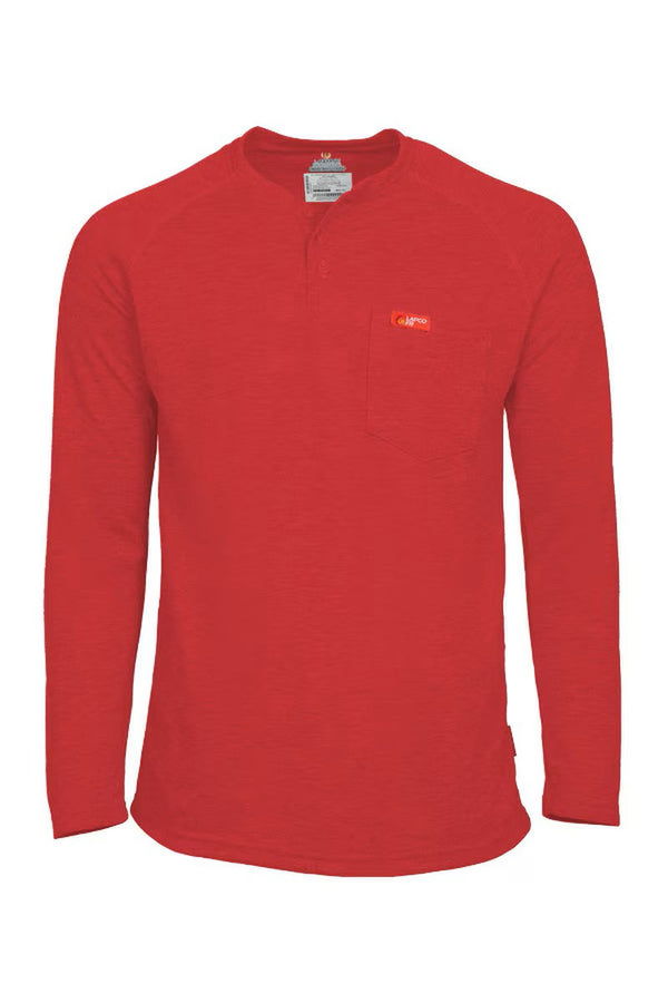 Men's Lapco Flame-Resistant Raglan Sleeve Henley Red T-Shirt
