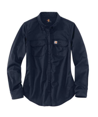 Carhartt, FR Women's Flame-Resistant Rugged Flex Relaxed Fit Midweight Twill Long-Sleeve Shirt, 102459, Navy & Khaki