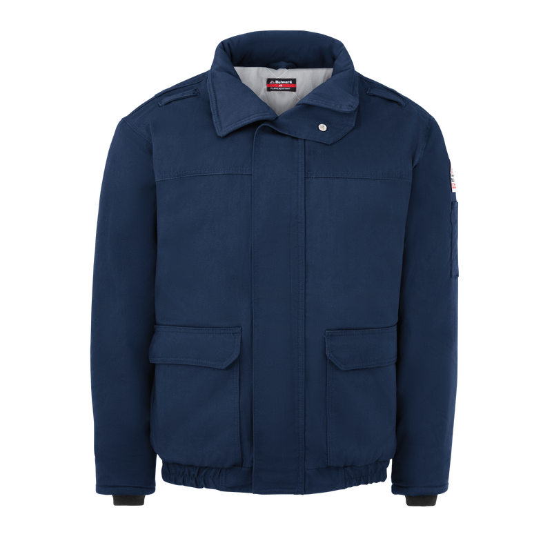 Bulwark, Men's Heavyweight FR Insulated Bomber Jacket, JLR8, FR 7oz, Cat3, Navy