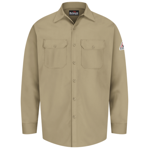 Bulwark, Men's Midweight Excel FR Work Shirt, SEW2, FR 7oz, Cat1, Khaki, Navy
